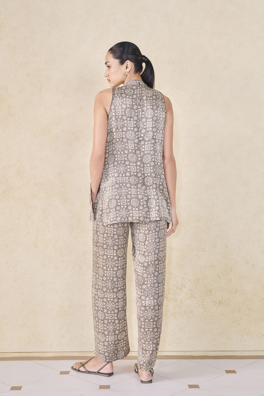 Serrano Handcrafted Ajrakh Silk Co-ord - Grey, Grey, image 2